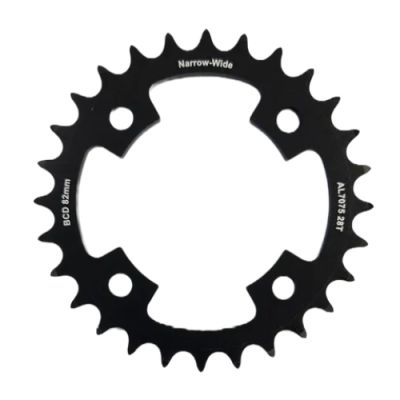 Chain Ring Only, 28T, Al7075, Black Bcd: 82Mm, Narrow Wide - (Bolt Hole = 8Mm)